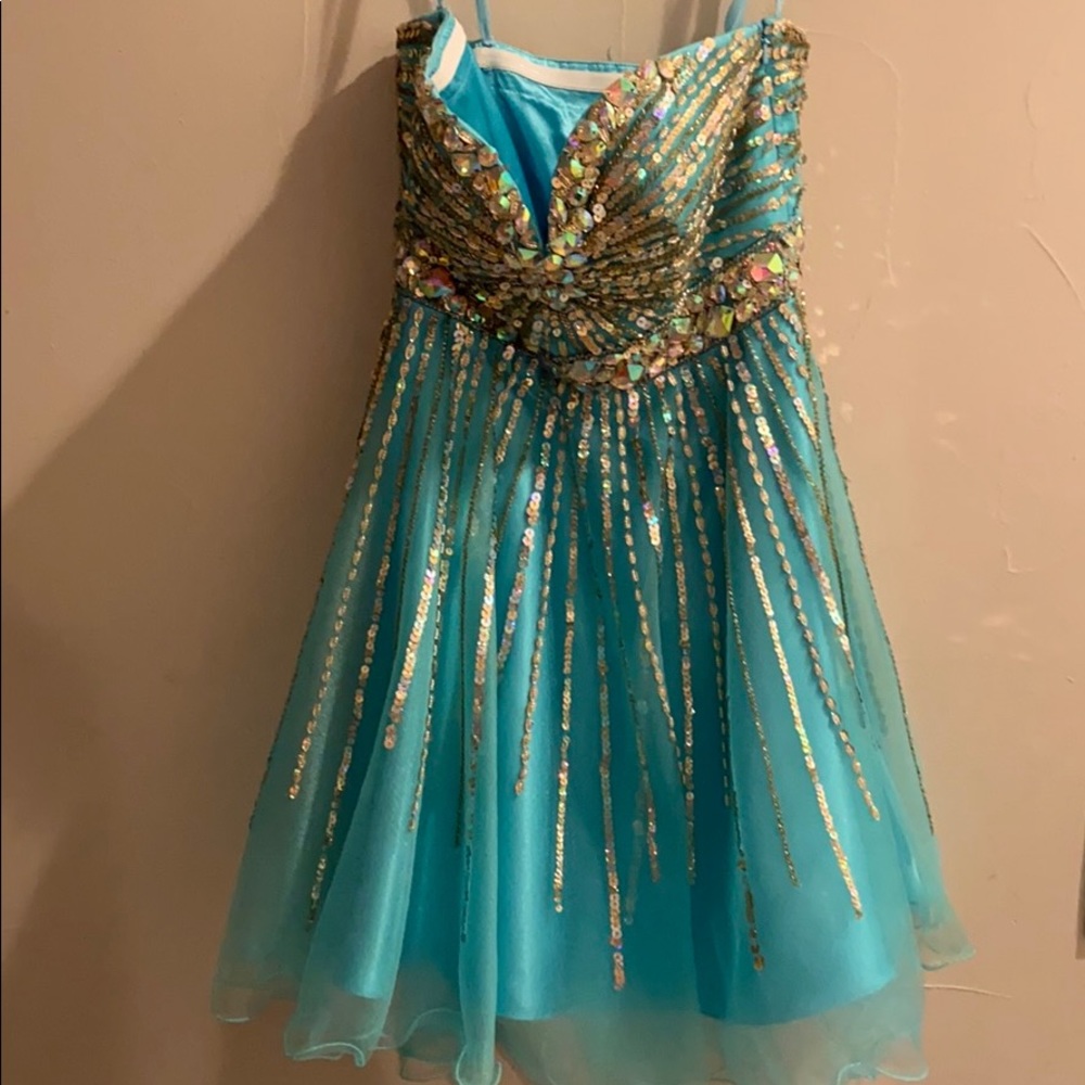 blue sparkly hoco dress